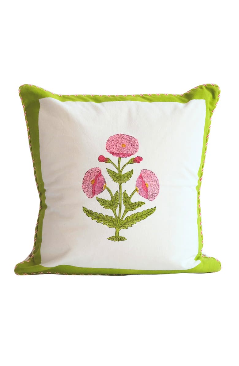 Inner Child Green Poppy Blockprint Pillow - Cover + Insert, Main, color, Green