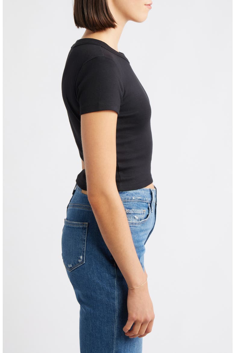 Crop Stretch Cotton T-Shirt, Alternate, color, BLACK
