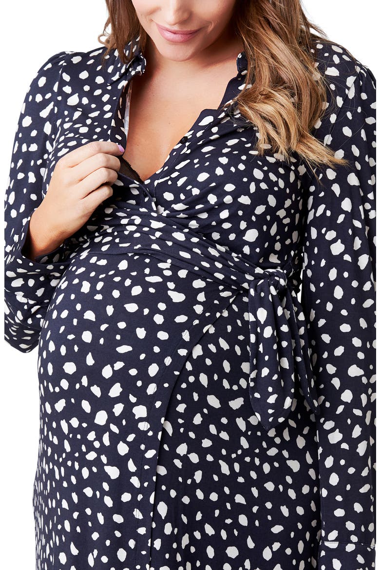 Naomi Long Sleeve Maternity/Nursing Dress, Alternate, color, BLACK ABSTRACT DOT