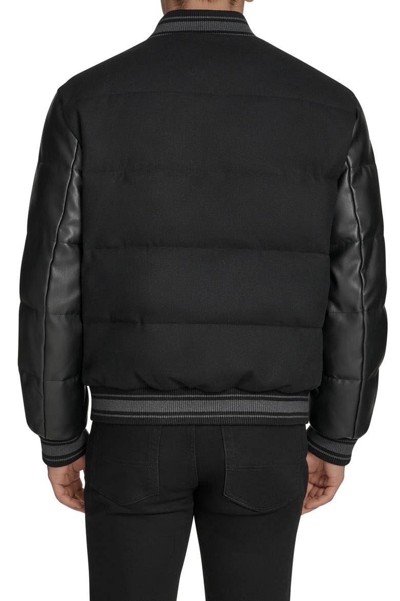 Mixed Media Varsity Puffer Jacket, Alternate, color, BLACK