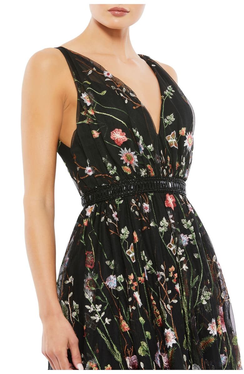 Mac Duggal Floral Embroidered Sleeveless Midi Dress, Alternate, color, Black Multi