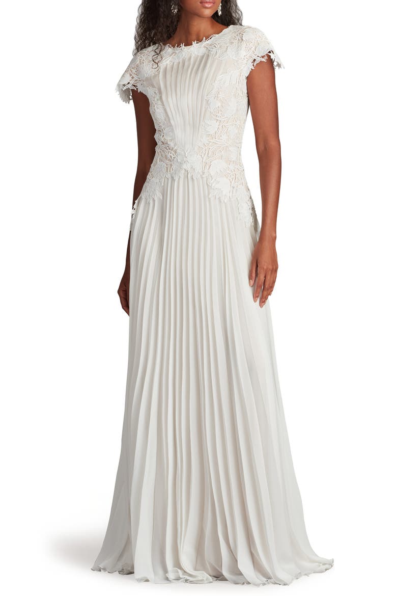 Embroidered Lace Cap Sleeve Gown, Alternate, color, IVORY/ PETAL
