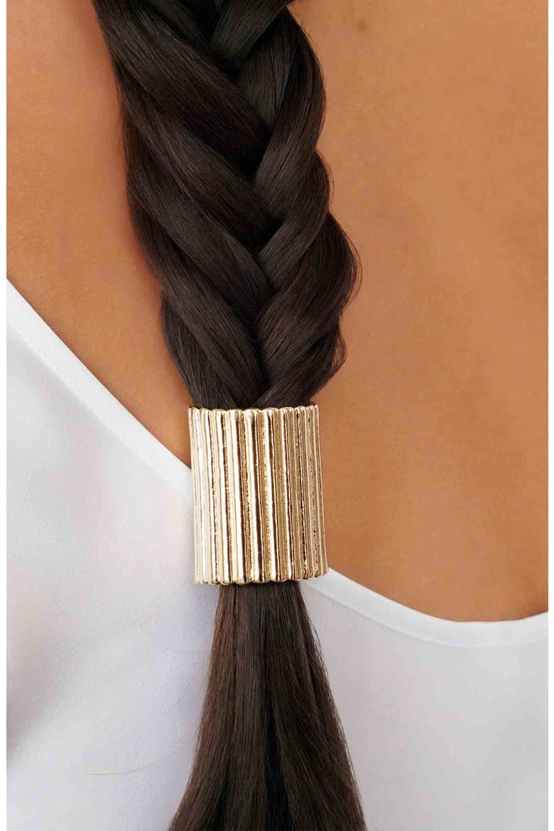 Ribbed Ponytail Cuff, Alternate, color, GOLD