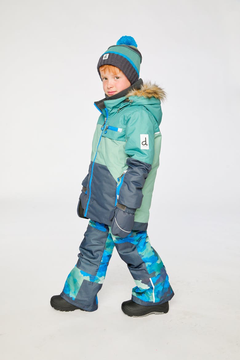 Play Faux Fur Hood Jacket & Camouflage Pants Two Piece Snowsuit, Alternate, color, Blue Camouflage