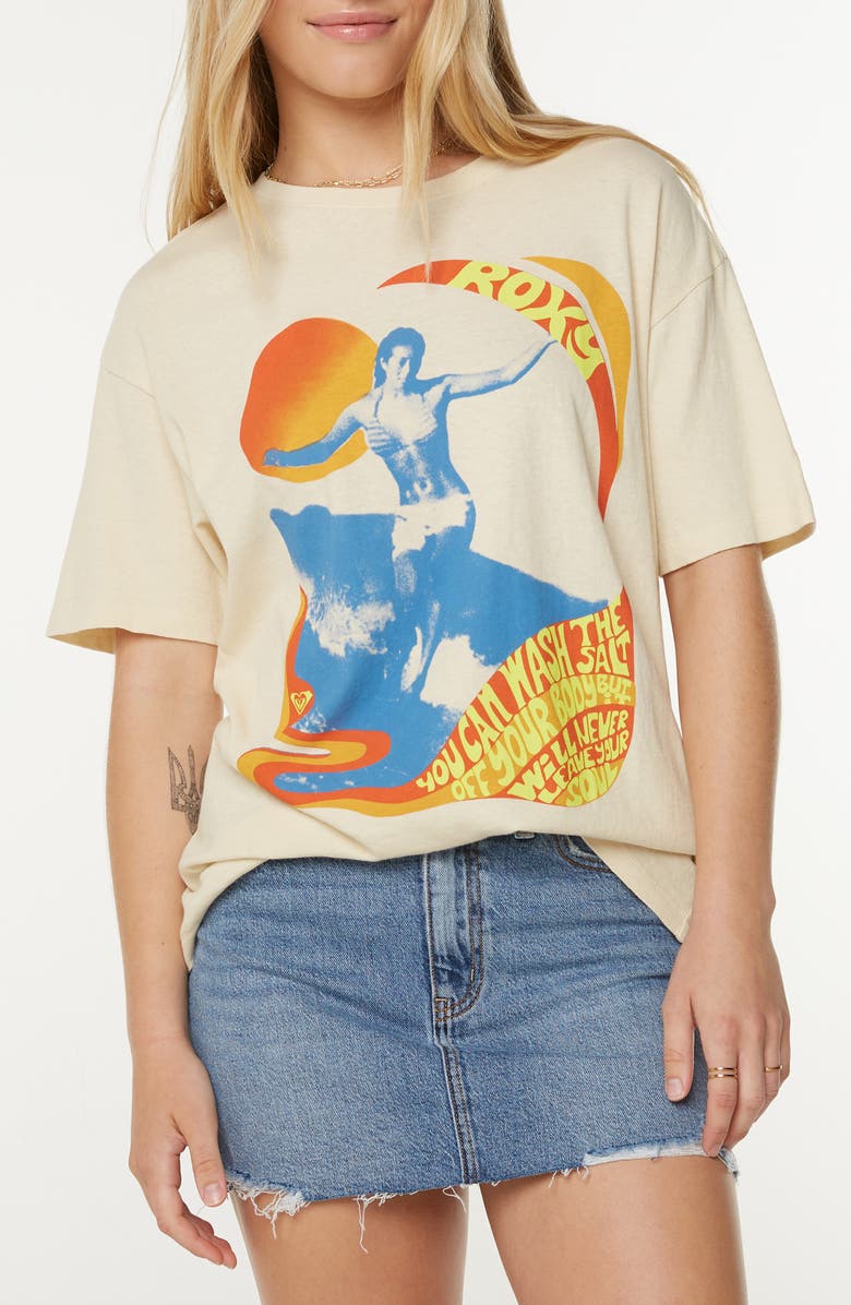 Roxy Salt Soul Oversize Cotton Graphic T-Shirt, Main, color, Egret Salt Soul