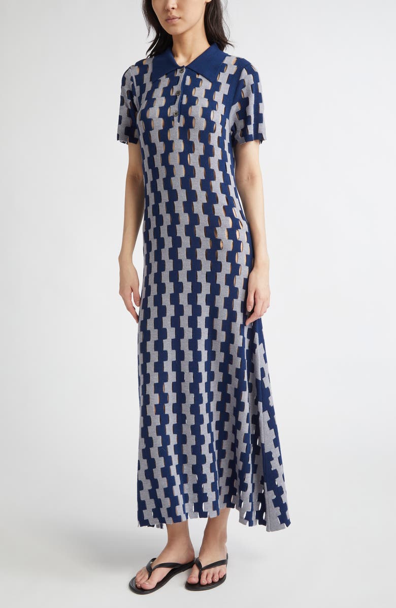 ZANKOV Margerite Puzzle Intarsia Collared Sweater Dress, Main, color, 