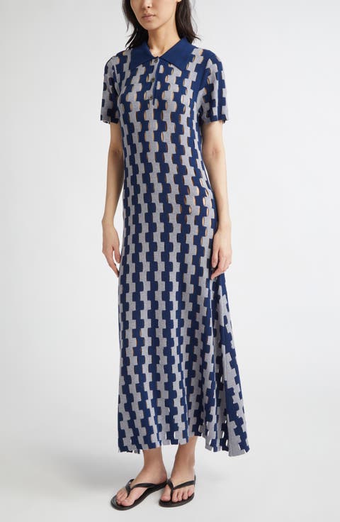 Margerite Puzzle Intarsia Collared Sweater Dress