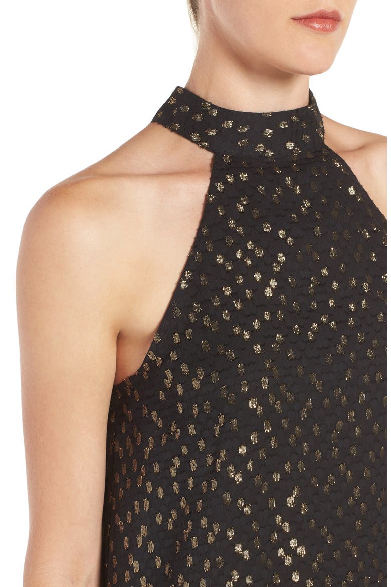 Metallic Halter Dress, Alternate, color, BLACK- GOLD DOT