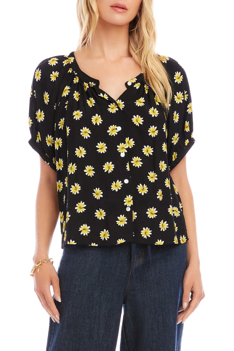 Floral Button-Up Peasant Top, Main, color, BLACK PRINT