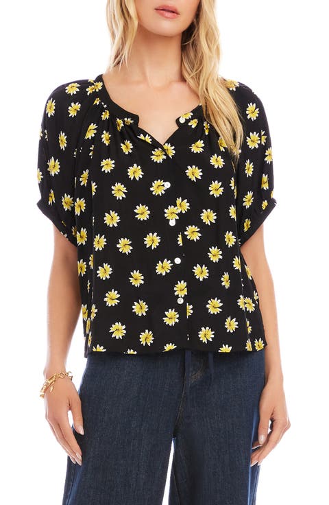 Floral Button-Up Peasant Top (Petite)