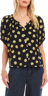Karen Kane Floral Button-Up Peasant Top
