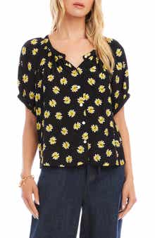 Floral Button-Up Peasant Top