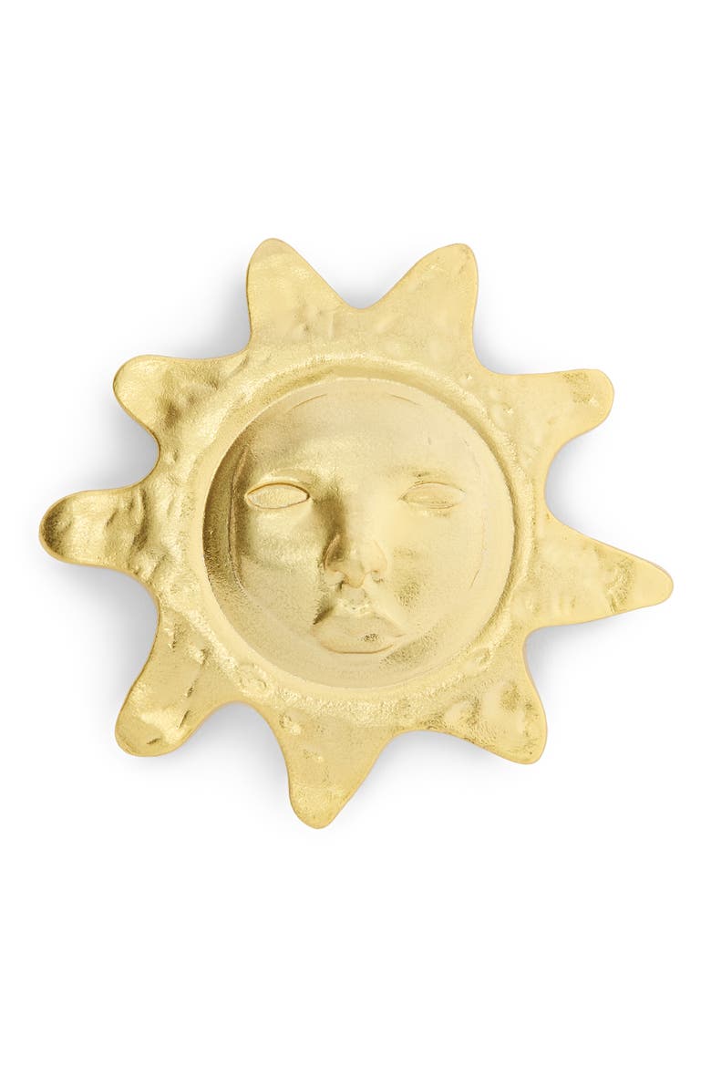 Sun Face Brooch, Main, color, SHINY GOLD