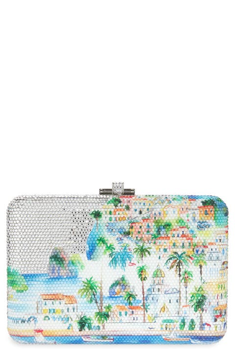 Slim Slide Tropical Crystal Embellished Clutch