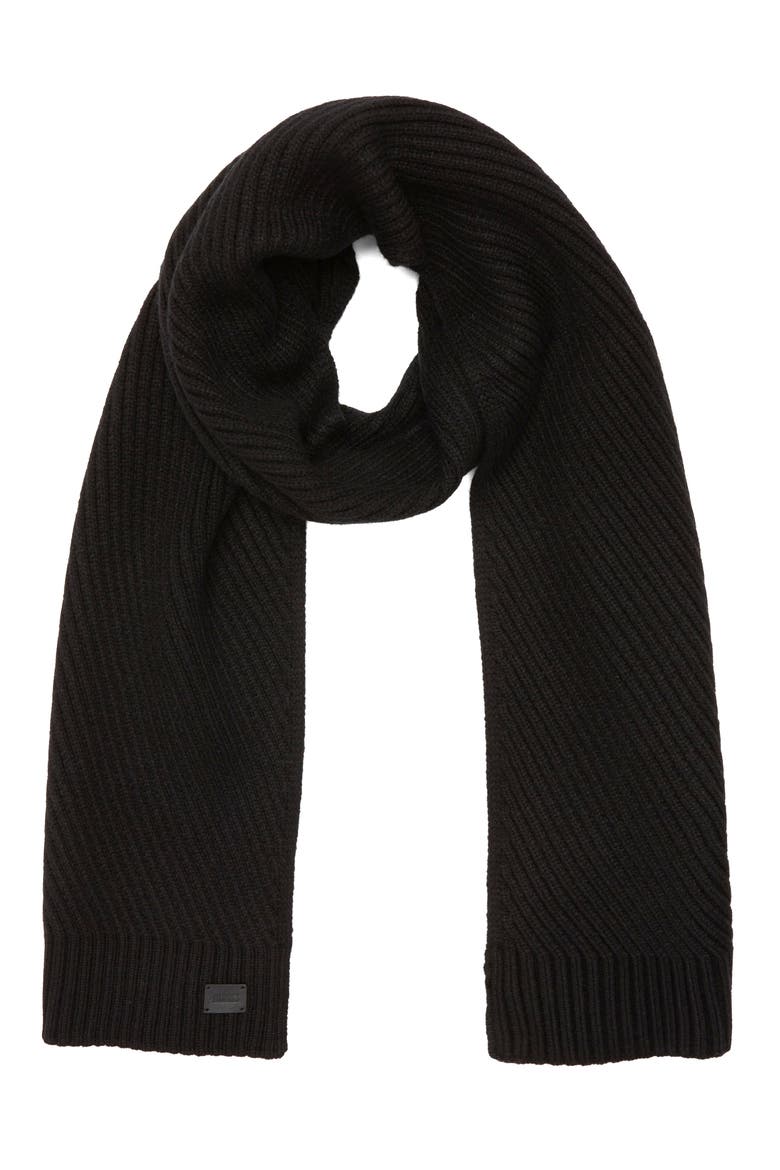 Traveling Rib Knit Scarf, Main, color, BLACK