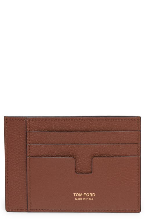 Tom Ford Large T-line Soft Grain Leather Card Holder In Brown