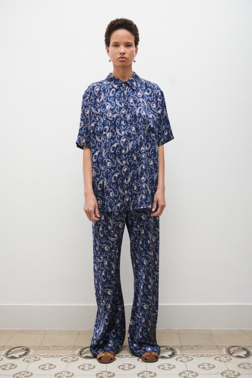 Silk Laundry Short Sleeve Boyfriend Shirt Hounds Paisley In Hounds Paisley