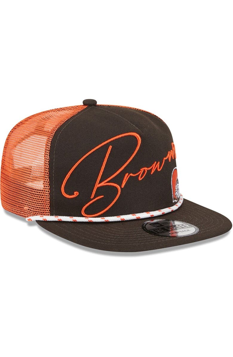 New Era Men's New Era Brown Cleveland Browns Script Logo Golfer 9FIFTY Snapback Hat, Alternate, color, 