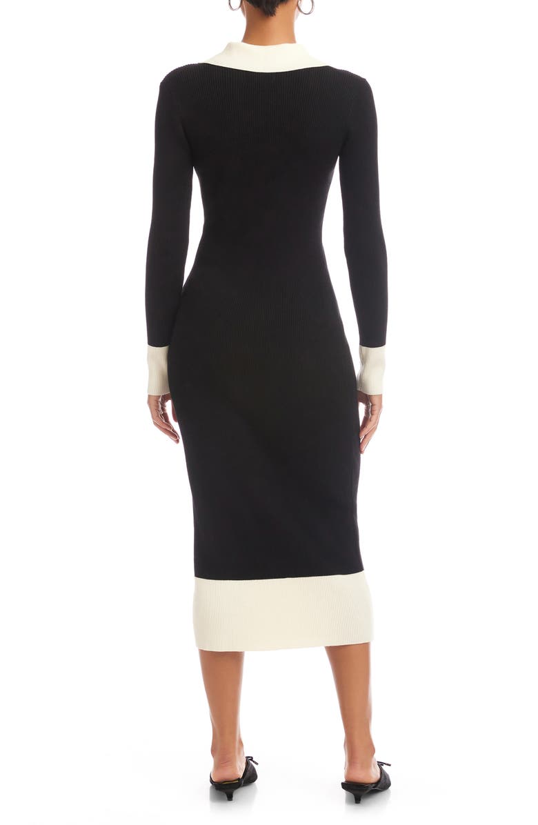 FIFTEEN TWENTY Belle Ribbed Polo Midi Dress, Alternate, color, Black/ Cream