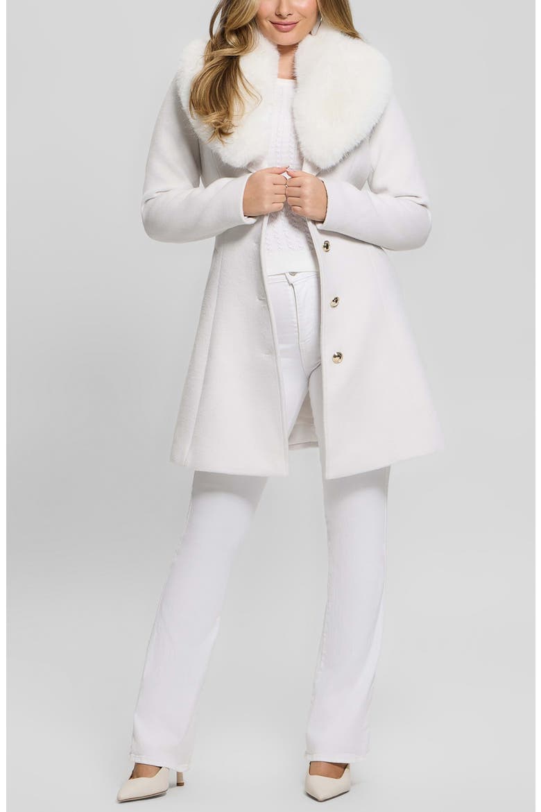 Eve Belted Coat & Removable Faux Fur Collar, Alternate, color, WHITE