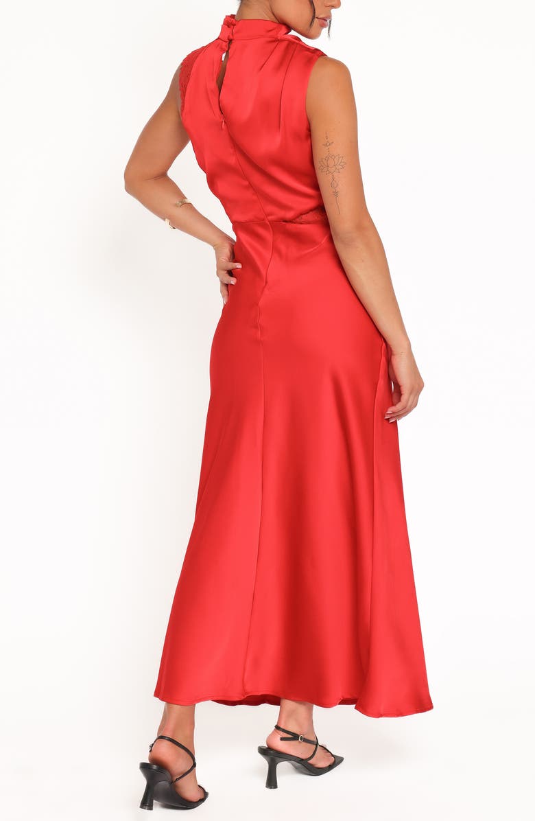 Petal & Pup Anabelle Mock Neck Satin Maxi Dress, Alternate, color, Red