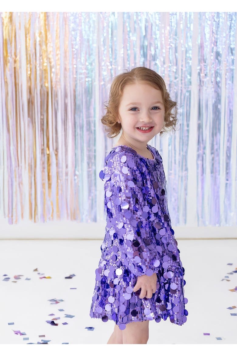 Shake it Off Bishop Sleeve Sequin Ruffle Hem Mini Dress, Alternate, color, Purple