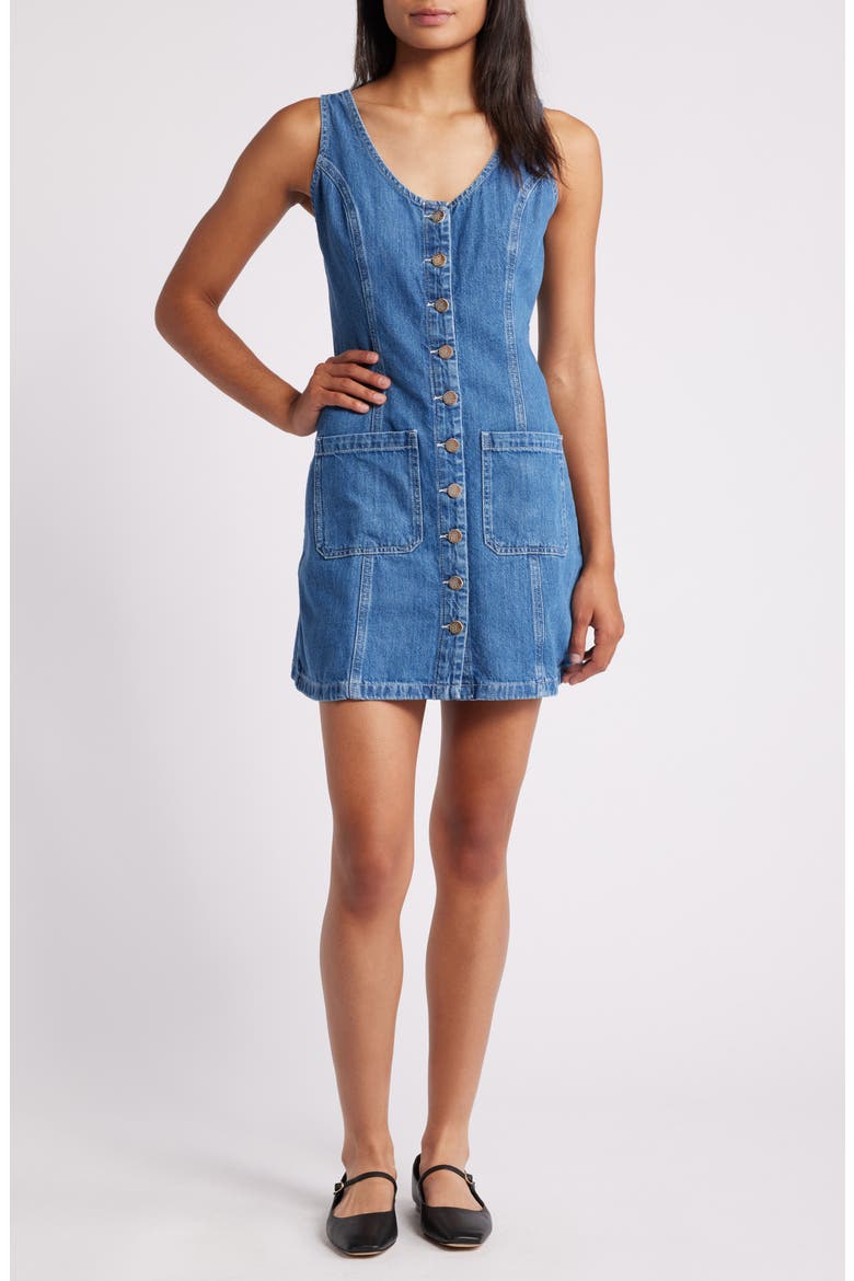 Daisy Sleeveless Denim Minidress, Main, color, MEDIUM WASH