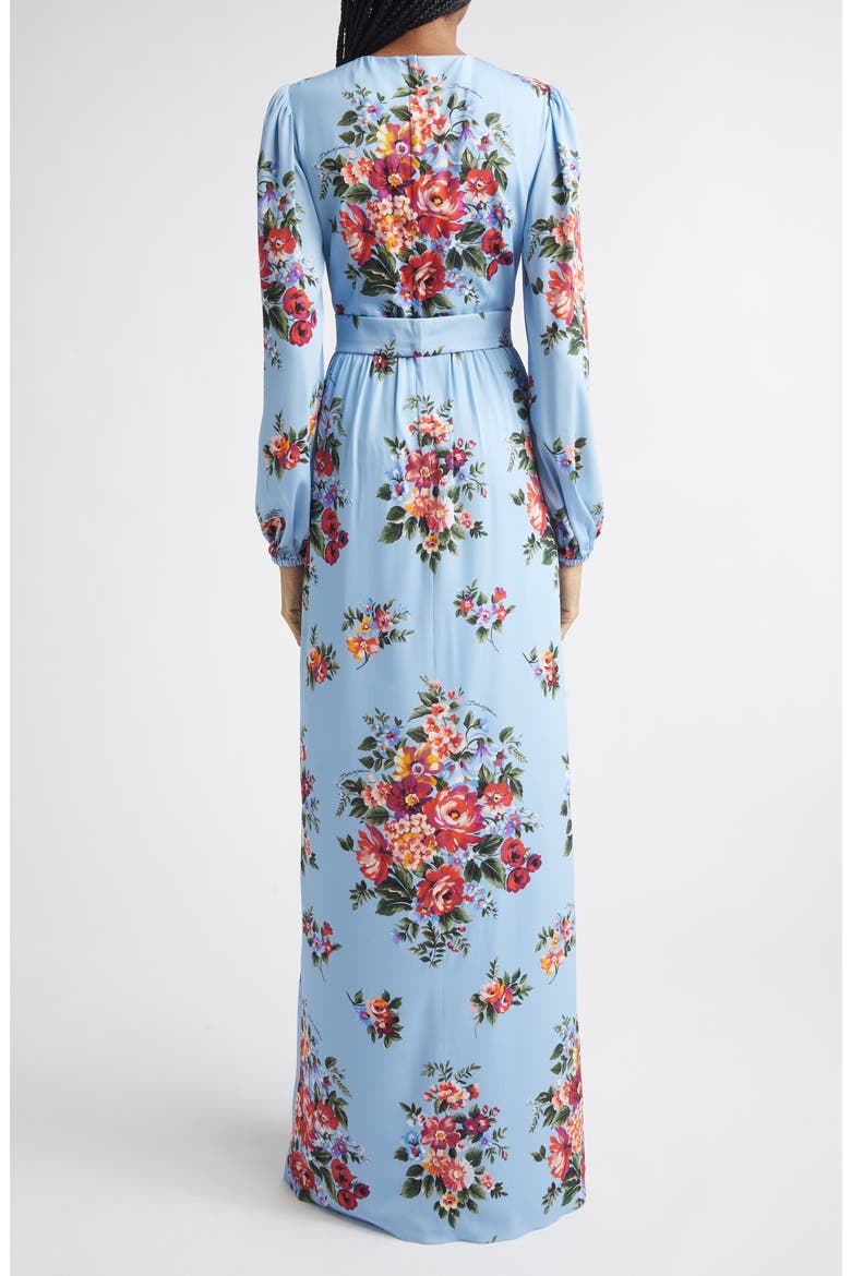 Flower Bouquet Print Long Sleeve Charmeuse Gown, Alternate, color, MAZZ.FIORI F.CELESTE