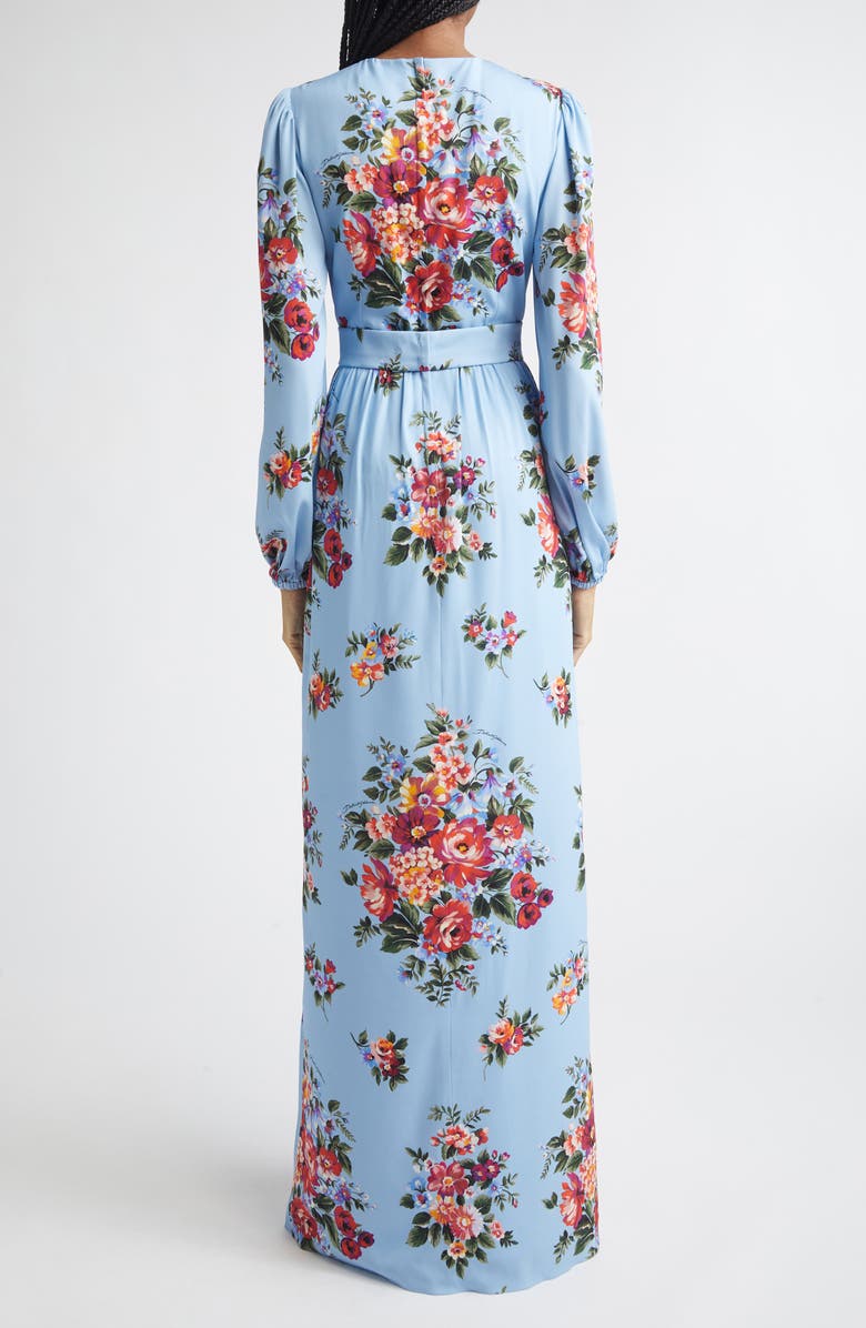 Dolce&Gabbana Flower Bouquet Print Long Sleeve Charmeuse Gown, Alternate, color, Mazz.fiori F.celeste