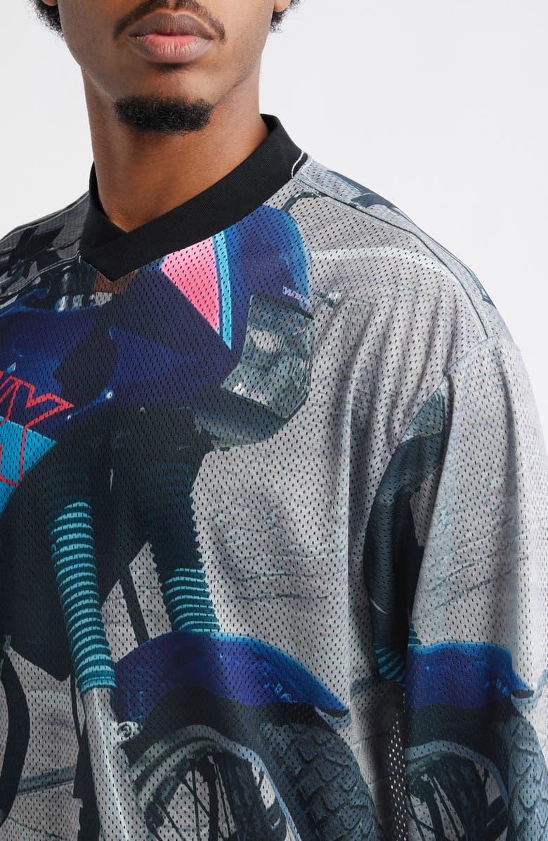 JUNGLES Marseille Boxy Moto Mesh Jersey Top, Alternate, color, Multi