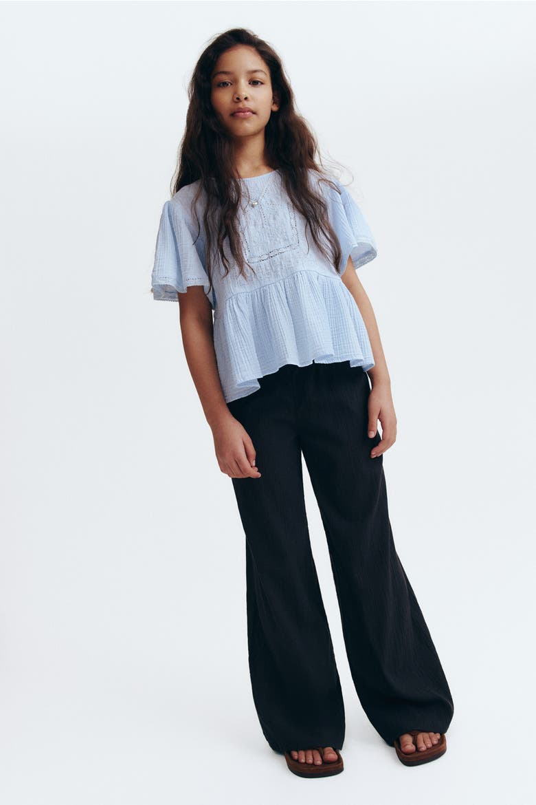 Crinkled Cotton Trousers, Alternate, color, Black