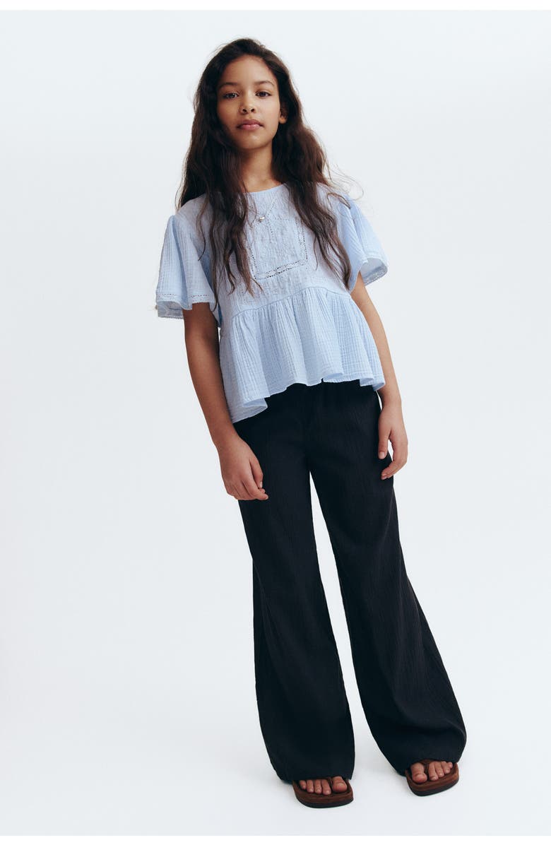 H&M Crinkled Cotton Trousers, Alternate, color, Black