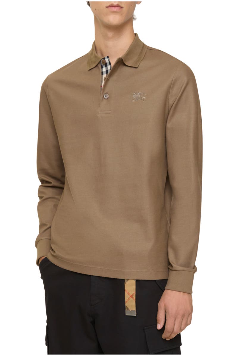 Burberry Long-sleeve Cotton Polo Shirt, Main, color, Clay Brown