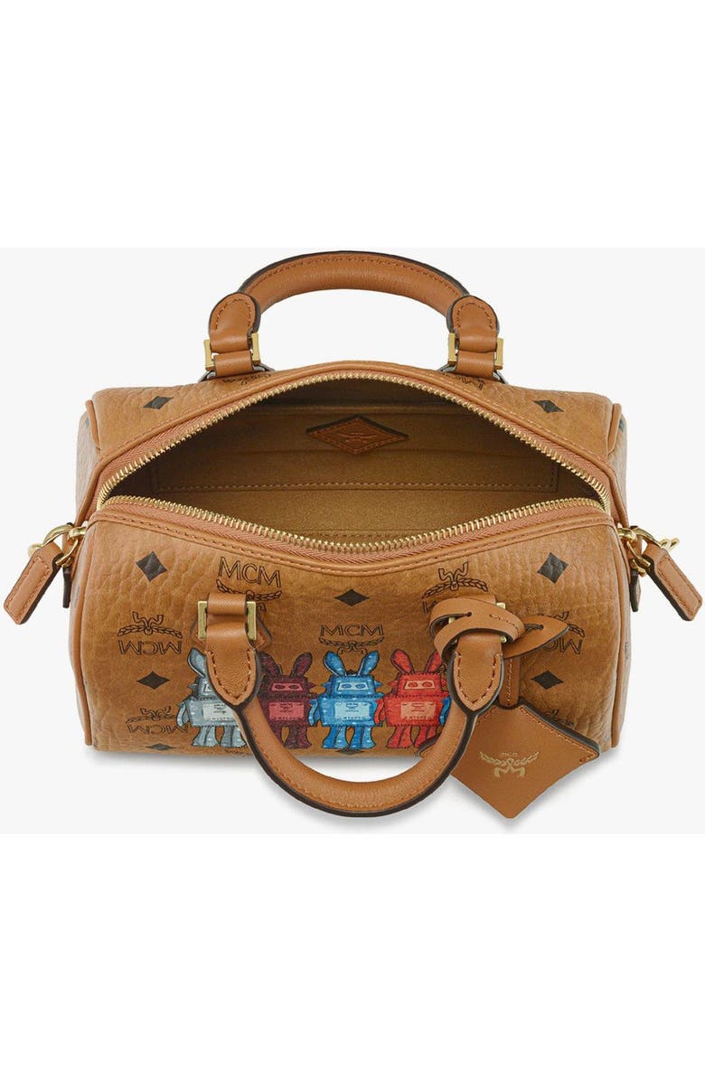 MCM Small Ella Boston Bag in Rabot Visetos, Alternate, color, Cognac