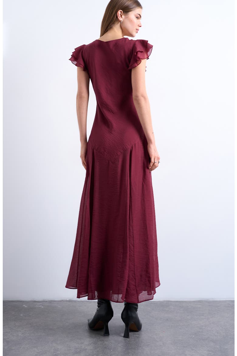 Flutter Sleeve Georgette Midi Dress, Alternate, color, RED