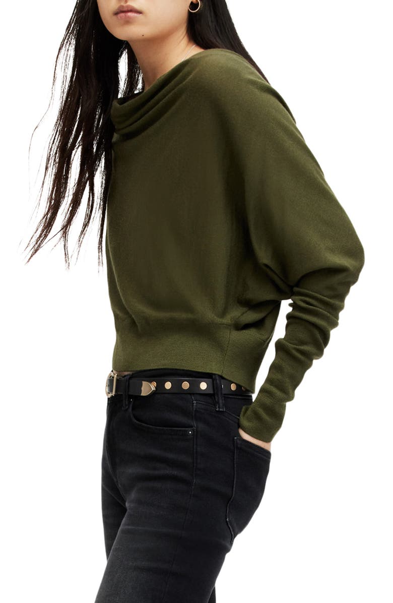 AllSaints Ridley Merino Wool Cowl Neck Sweater, Alternate, color, Forest Green