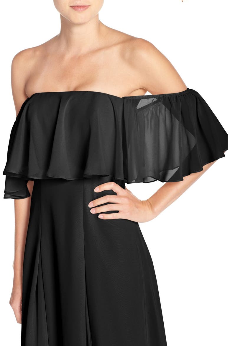Off the Shoulder Chiffon Gown, Alternate, color, BLACK