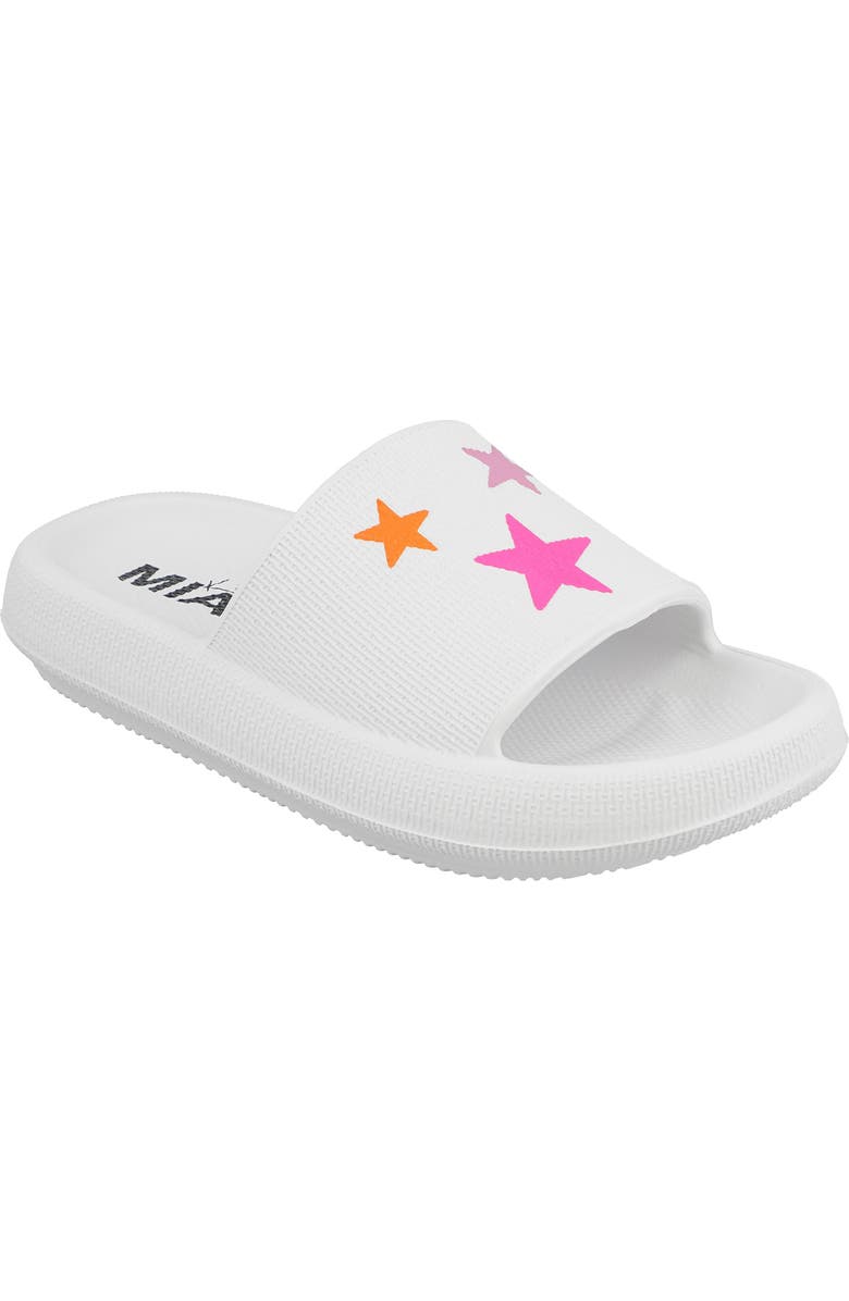 MIA Kids' Lexa Slide Sandal, Main, color, White- Multi Stars