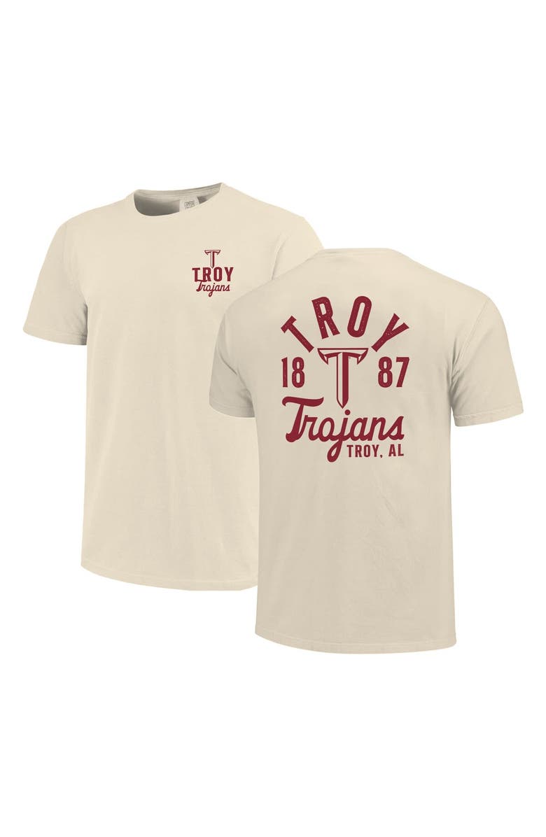 IMAGE ONE Men's Cream Troy University Trojans Comfort Colors Mascot Overlay T-Shirt, Alternate, color, 
