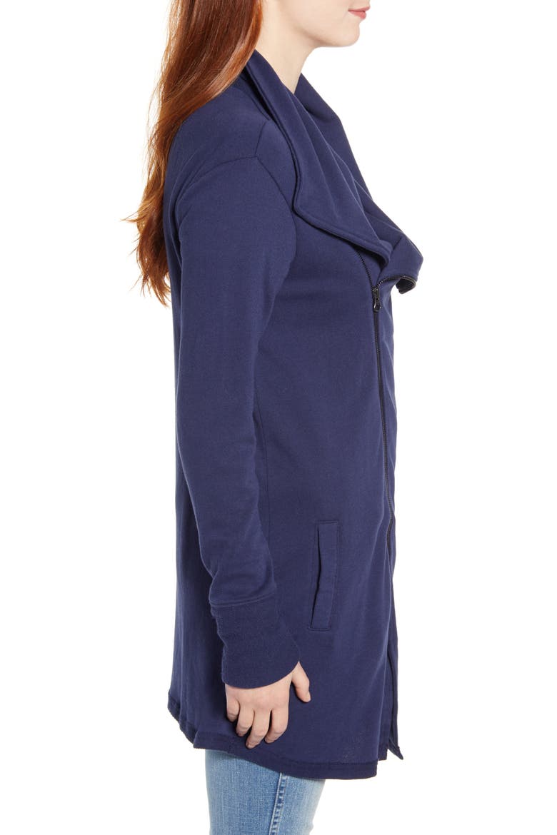 Asymmetrical Drape Collar Terry Jacket, Alternate, color, NAVY PEACOAT