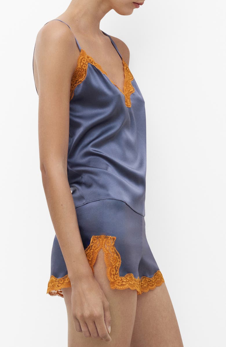 MANGO Contrast Lace Silk Camisole, Main, color, Ink Blue
