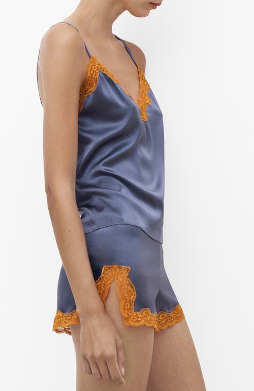 Mango Contrast Lace Silk Camisole In Blue