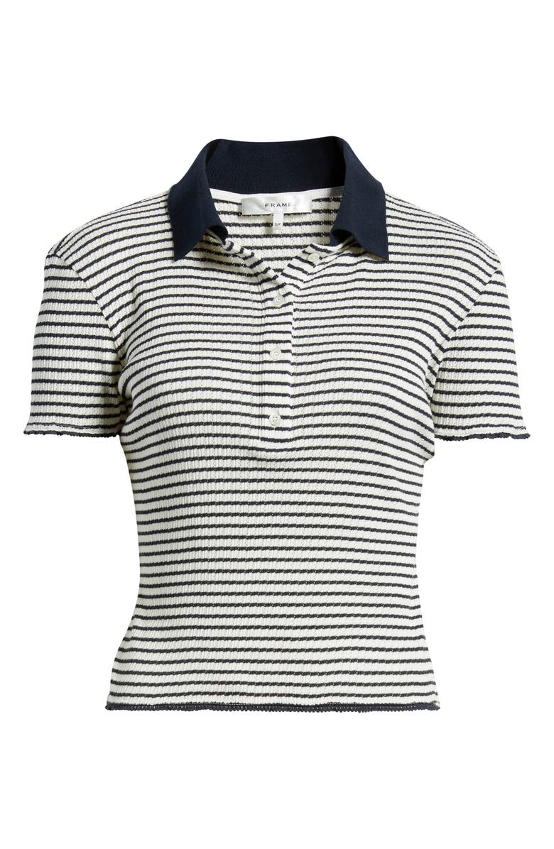 FRAME Stripe Crop Pointelle Polo, Alternate, color, Navy Multi