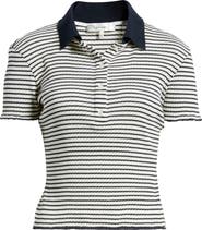 FRAME Stripe Crop Pointelle Polo