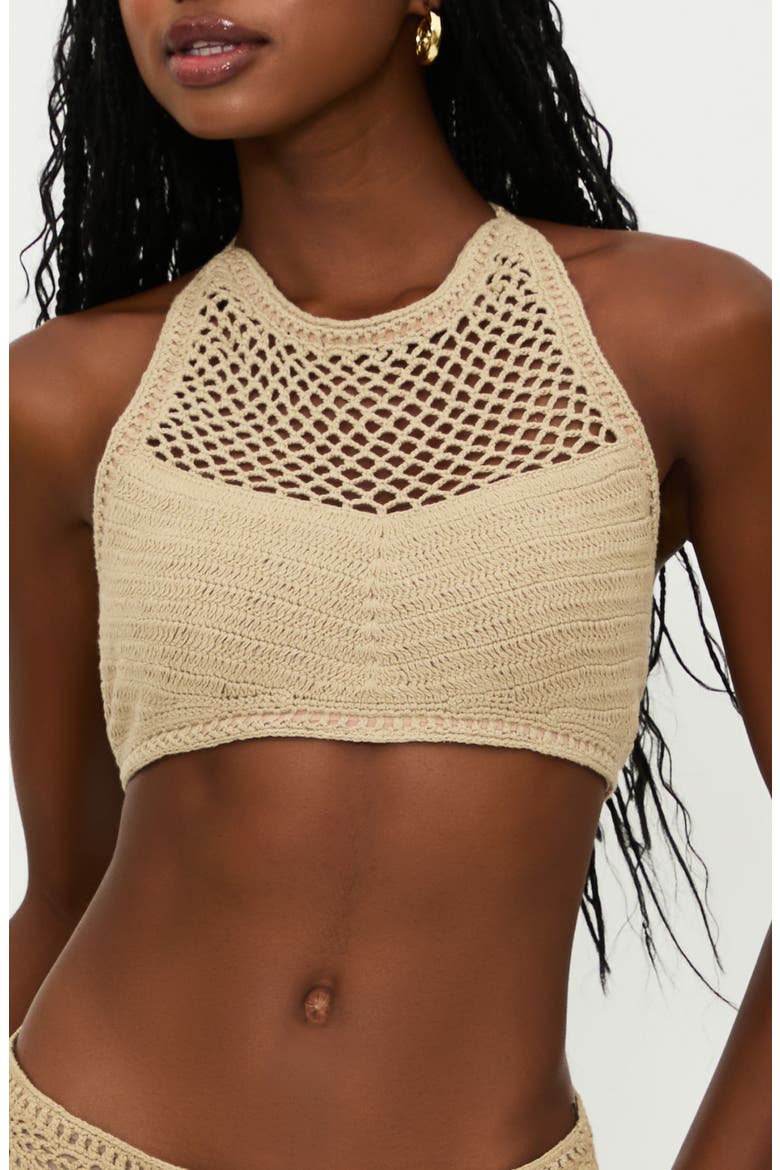Bambi Crocheted Halter Bikini Top, Main, color, TAN