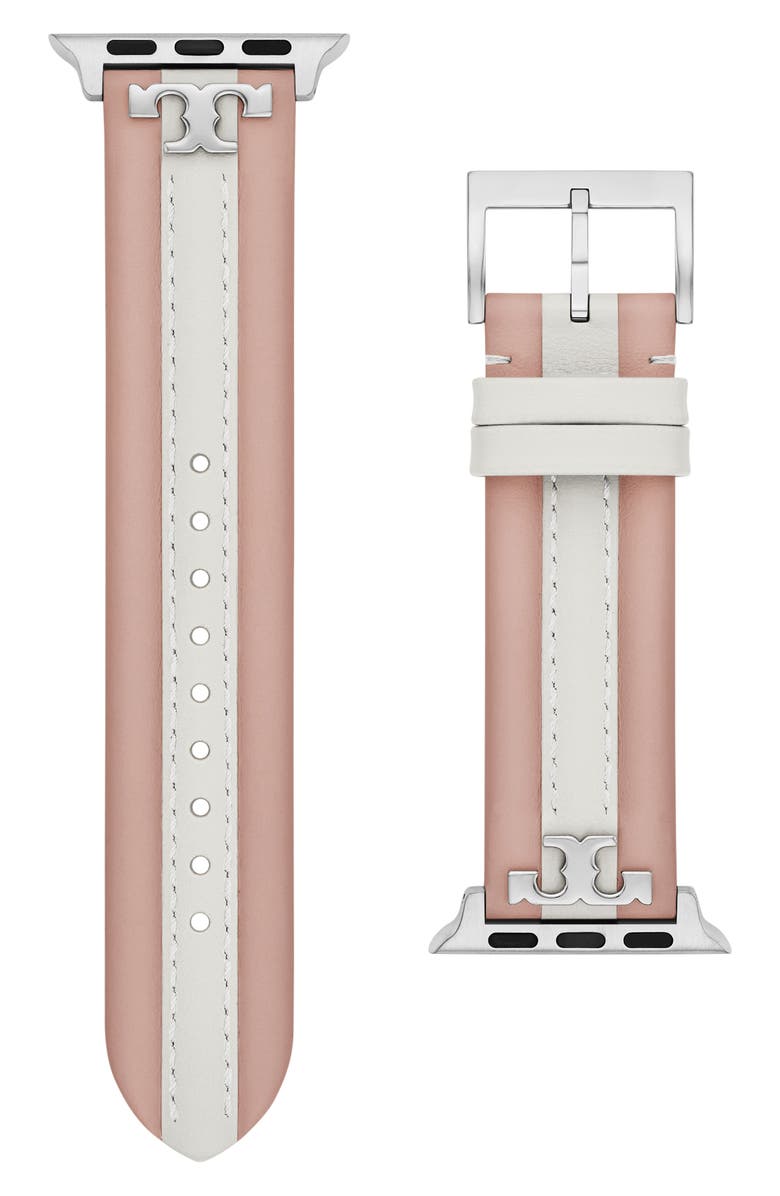 Tory Burch Kira Leather Apple Watch<sup>®</sup> Strap, 20mm, Main, color, Blush/ Ivory