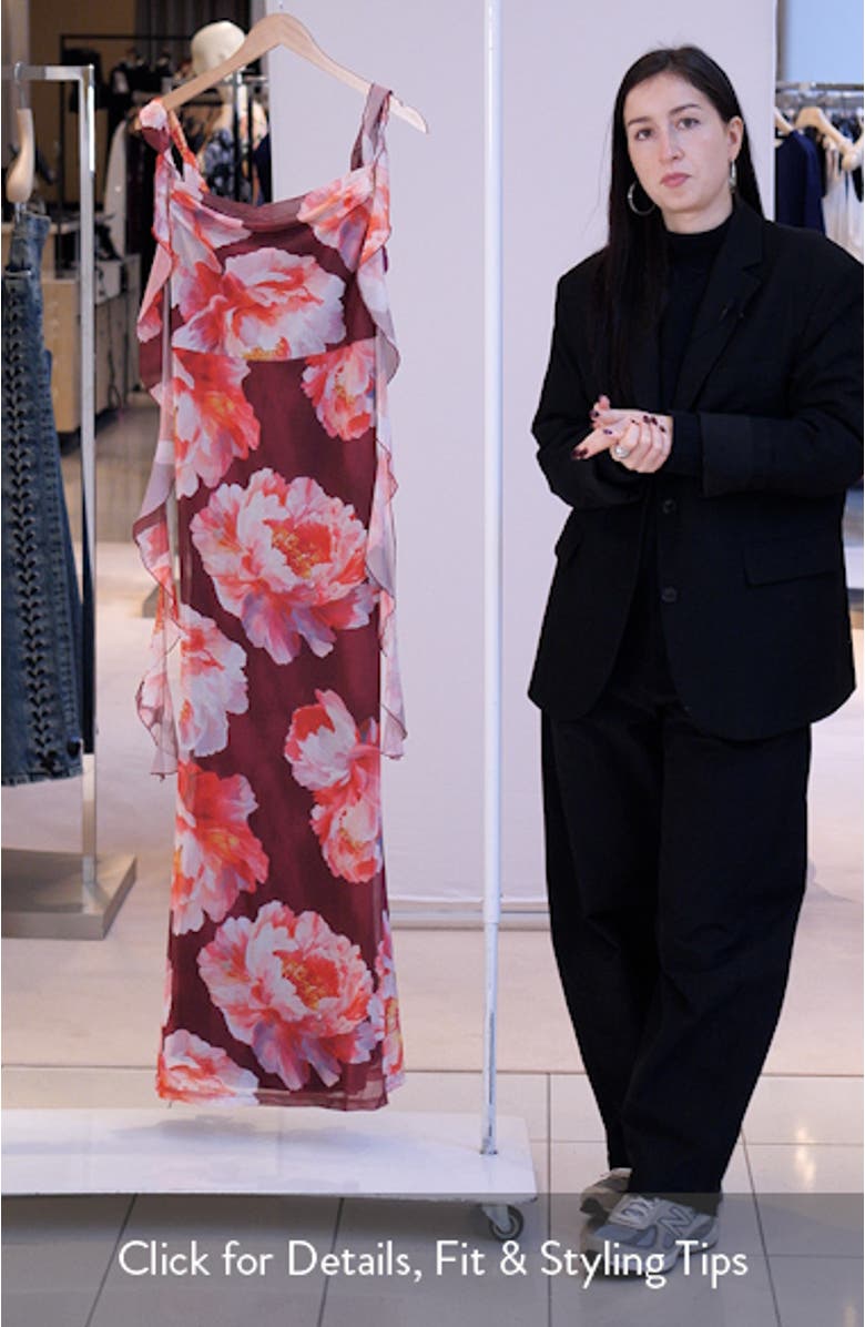 Chiara Floral Flutter Ruffle Maxi Dress, sales video thumbnail