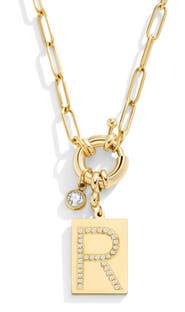 Mint & Lily Pave Initial Pendant with Paperclip Chain Necklace