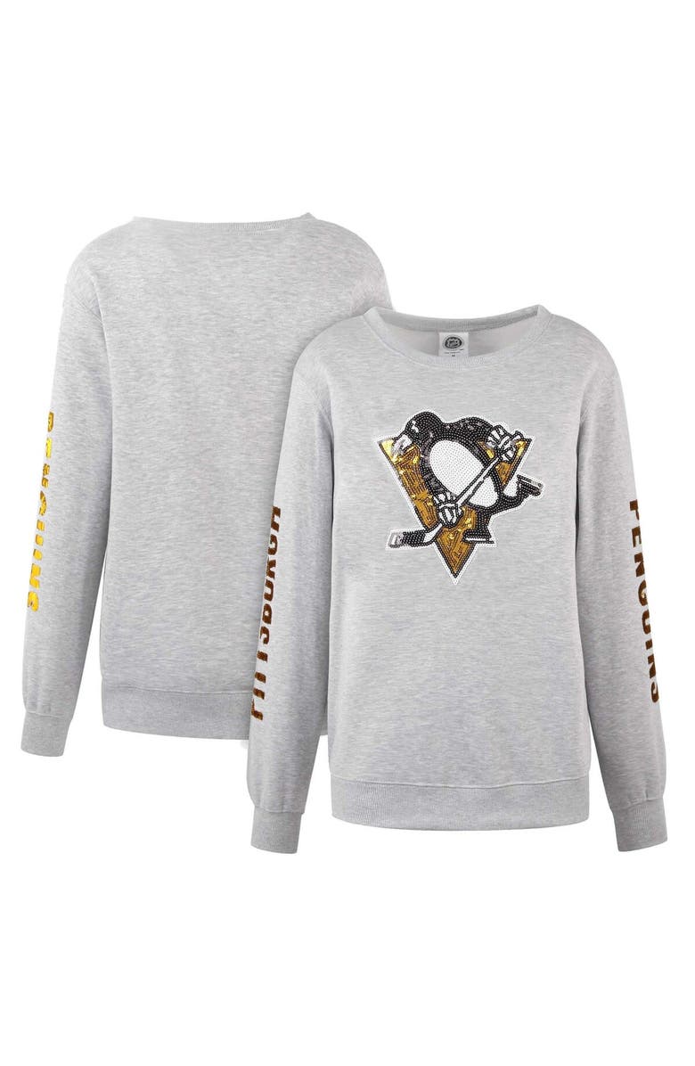 CUCE Women's Cuce Heather Gray Pittsburgh Penguins Sequin Pullover Sweatshirt, Main, color, Heather Gray