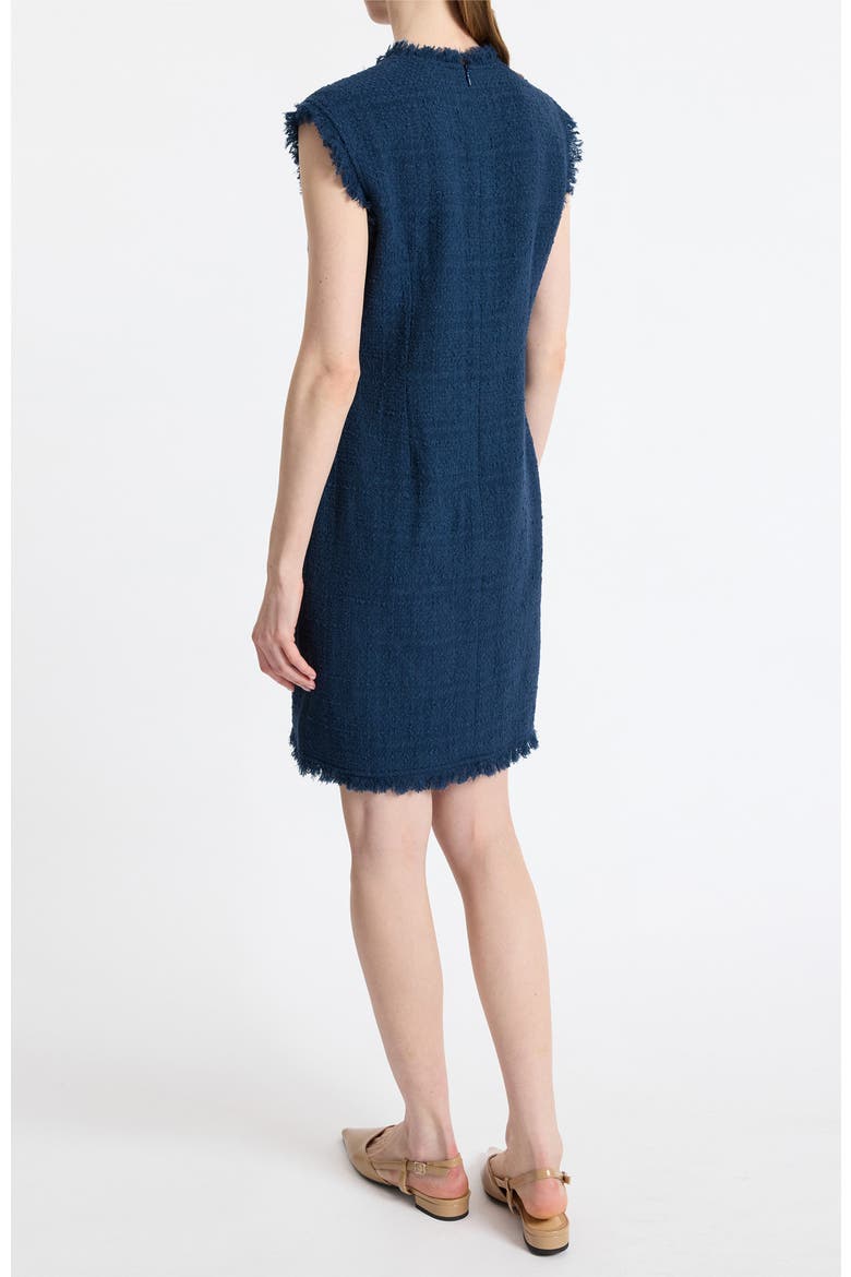 Tuscany Sleeveless V-Neck Tweed Dress with Fringe Detail, Alternate, color, Steel Teal